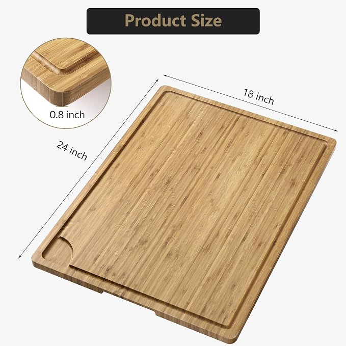 24x18 Inch Bamboo Cutting Boards for Kitchen, Extra Large Wood Chopping Board with Juice Groove and Handle, Revisible Butcher Block Charcuterie Serving Tray