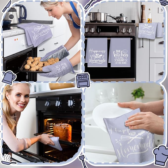 Sratte 6 Pcs Kitchen Decor Accessories Set, Kitchen, Dreamy Purple | Farmhouse Kitchen Towels Pot Holders Oven Mitts Set 2 Dish Towels 2 Potholders 2 Cooking Mittens for Baking Cooking Supply