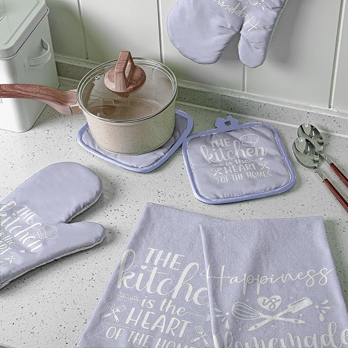 Sratte 6 Pcs Kitchen Decor Accessories Set, Kitchen, Dreamy Purple | Farmhouse Kitchen Towels Pot Holders Oven Mitts Set 2 Dish Towels 2 Potholders 2 Cooking Mittens for Baking Cooking Supply