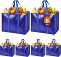 Reusable Grocery Bags, Waterproof & Foldable Shopping Bags Stand Upright | Heavy Duty Shopping Tote Bags, Waterproof & Foldable with Long Handles for Bulk Shopping, Versatile Storage 6 Pack-33L