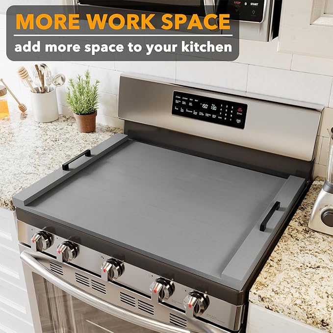 SpaceAid Noodle Board Stove Kitchen Cover with Handles, Top Covers for Gas Burners and Electric Stove, Oven Decor Accessories Wood Tray for Countertop, Gray Bamboo