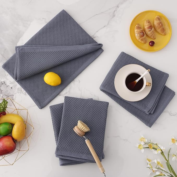 Homaxy 100% Cotton Oversized Waffle Weave Kitchen Towels 12-Pack, Dark Grey | 20 x 28 Inches, Ultra Soft Absorbent Dish Towels, Quick Drying Large Cleaning Towels