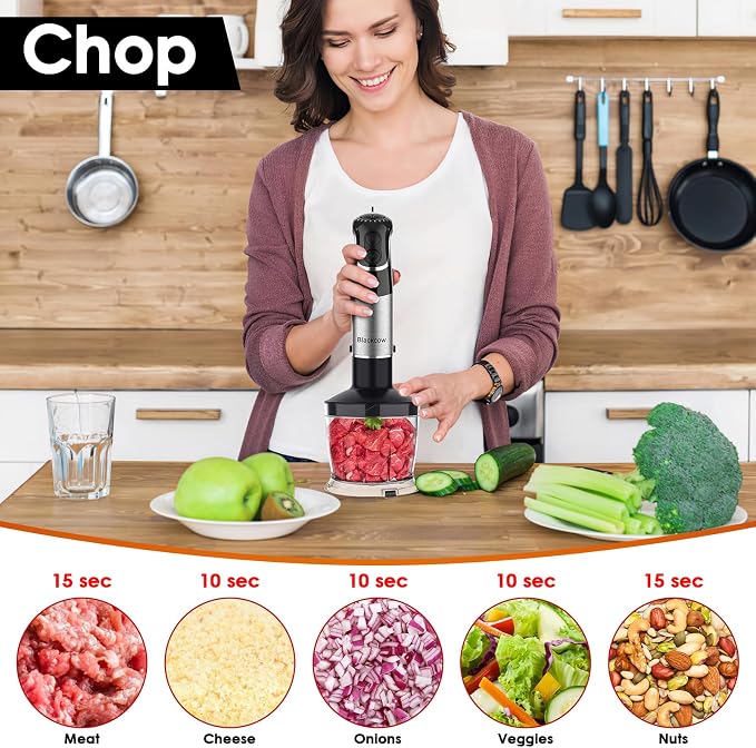 Blackcow Immersion Blender Handheld, Corded Hand Blenders Set 800W, 12 Speed Stick Blender 5 in 1 Stick Emulsifier with Chopper, Whisk and Frother for Soup, Baby Food and Smoothies, Black