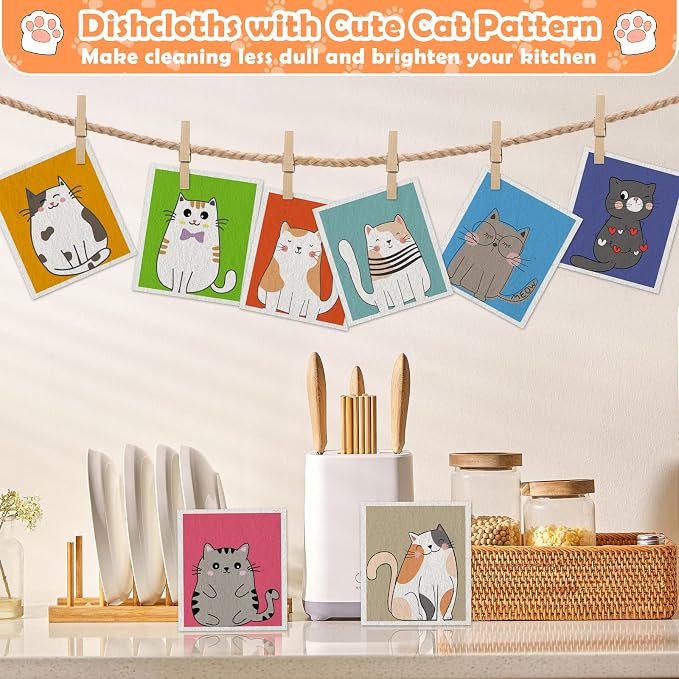 Lucomb Sedish Dishcloth (8 Pack-Cute Cat)