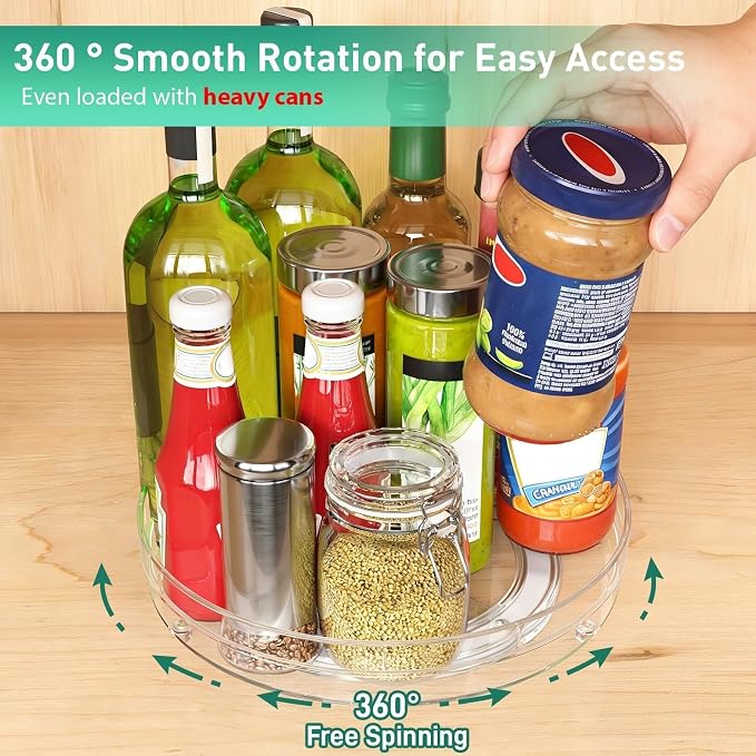 Optish 2 Pack Lazy Susan Organizer for Cabinet, Non-Skid, 9.5" 10.7" | Fridge Organizer and Storage, Rotating Spice Organizer, for Pantry, Kitchen, Table Top, Countertop, Easy Access, Load 15 lbs