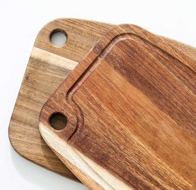 Donxote Acacia Wood Cutting Board, Reversible Small Cutting Board with Juice Groove & Hanging Hole, 10" x 7.3" Wooden Kitchen Prep Board