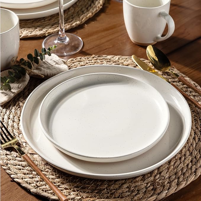AmorArc Dinnerware Sets for 6, 18 Pieces Ceramic Plates and Bowls Set | Scratch Resistant Stoneware Dishes Set, Dishwasher & Microwave Safe, Light Beige