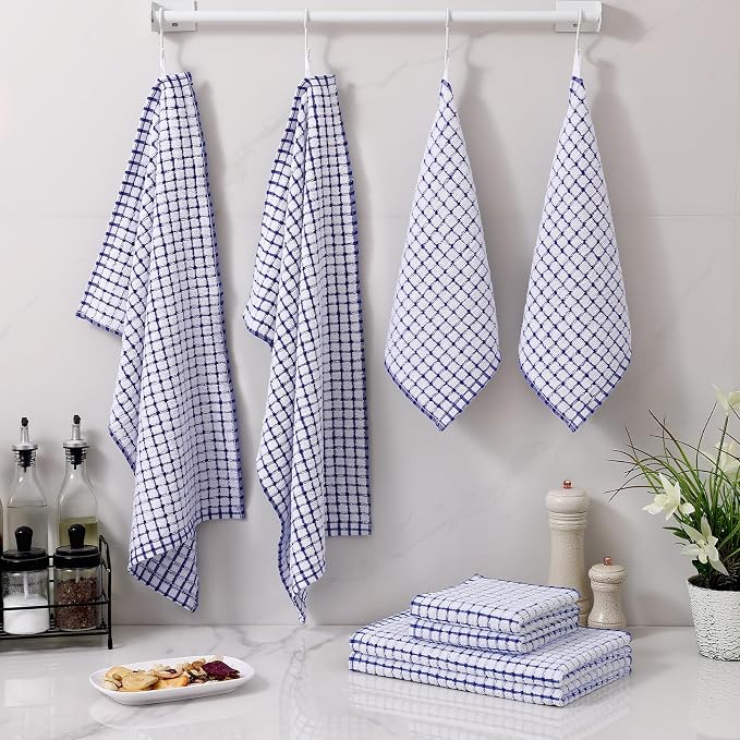 Homaxy Kitchen Towels and Dishcloths Set, Set of 16, Blue | Cotton Terry Kitchen Dish Towels, Super Soft and Absorbent Dish Cloths, 16 x 25 and 12 x 12 Inches