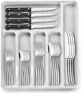 49-Piece Hammered Silverware Set with Organizer, Food-Grade Stainless Steel Flatware for 8, Cutlery Utensil Sets with Steak Knives, Rust-proof, Mirror Polished, Dishwasher Safe, Wave Hammered
