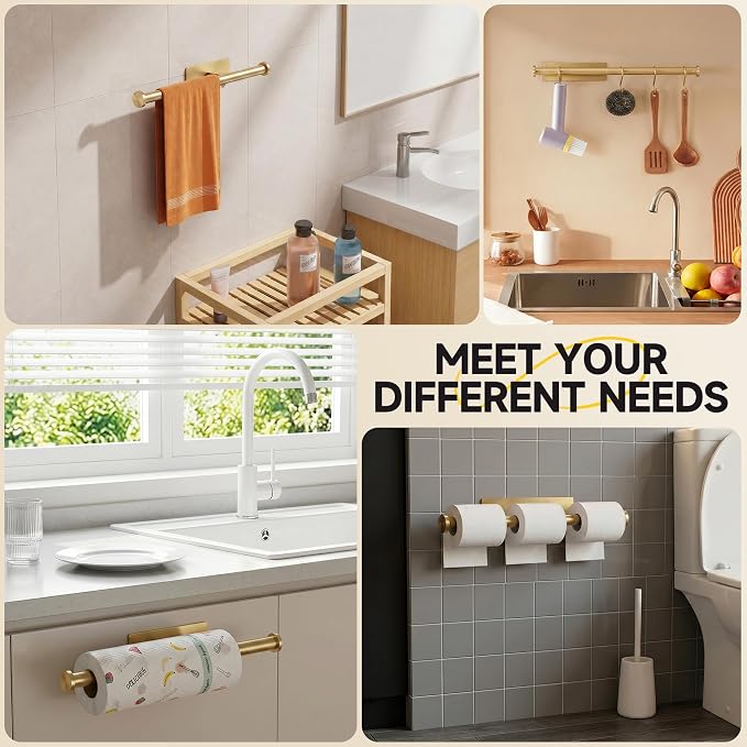 Paper Towel Holder Wall Mount,No Drill,SUS304 Steel, Space Saving | Maximize countertop space with secure roll storage. Fits kitchens, bathrooms, RVs and pantries with flexible mounting options