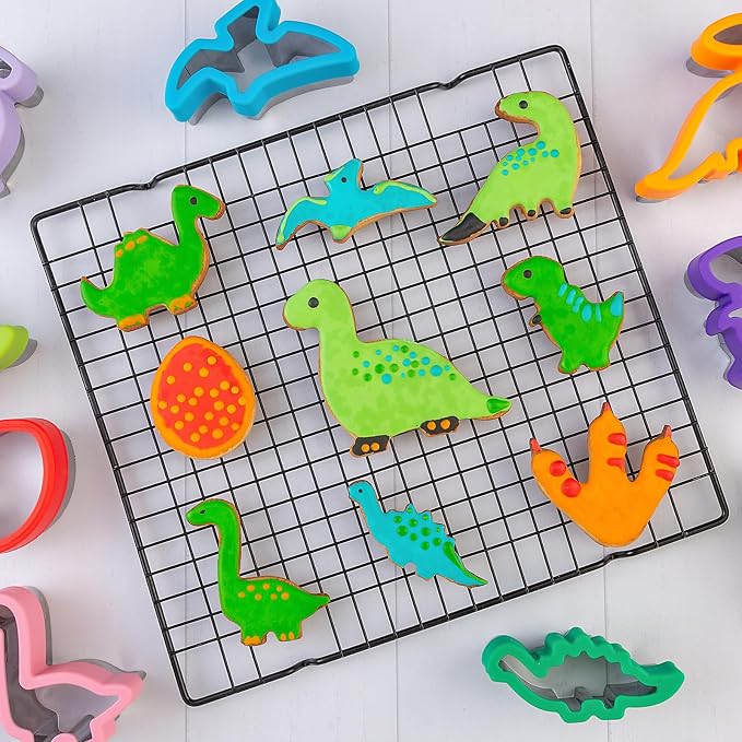 Nifogo Dinosaur Cookie Cutters 9 Pcs | Dino Shapes, Dinosaur Theme Birthday Party, Stainless Steel, for Kids DIY Kitchen Baking