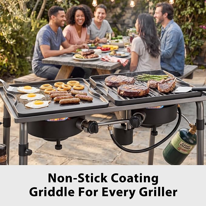Utheer Reversible Cast Iron Griddle for All Camp Chef 14" & 16" Stoves | Reversible griddle fits Camp Chef Explorer 2-burner, 3-burner and single-burner outdoor stoves, 1 pack