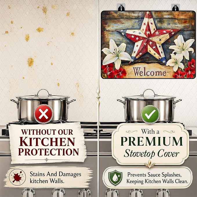 Patriotic Electric Stove Top Cover, Heat Resistant Glass Cooktop Protector for Kitchen Ceramic Countertops, Multiuse Stove Cover and Dish Drying Mat