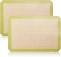 Luckyiren 2 Pack Reusable Silicone Baking Mats, Half Sheet Pan, Green/White | Two 16.54 x 11.62 in reusable silicone baking mats fit half sheet pans; green nonstick oven liners for cookies and pastry.