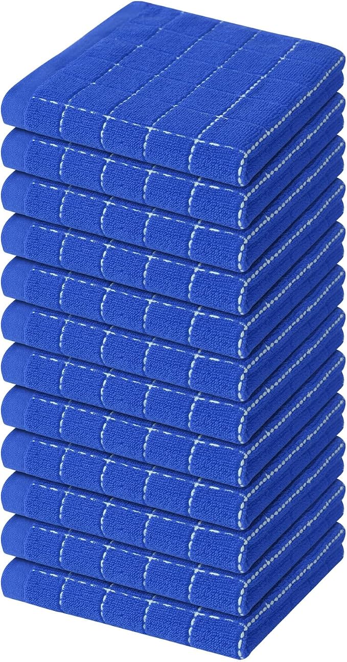 Homaxy 100% Cotton Terry Kitchen Dish Cloths, 12 Pack, Blueberry | Ultra Soft and Absorbent, Suitable for Drying and Washing Dishes