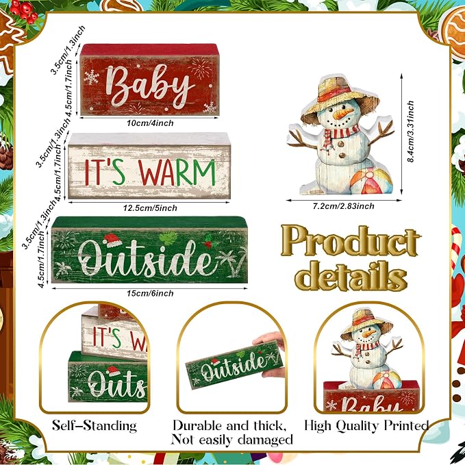 Lineshading 4 Pcs Christmas In July Table Decorations Summer Christmas Signs