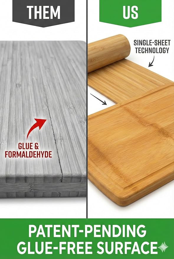 HEALTHIEST Glue-Free Surface Organic Bamboo Wood Cutting Board 3-Piece Set – Non Toxic Cutting Board Set – Lightweight, Heavy Duty Wooden Serving Boards for Charcuterie - Safer Family Meal Prep