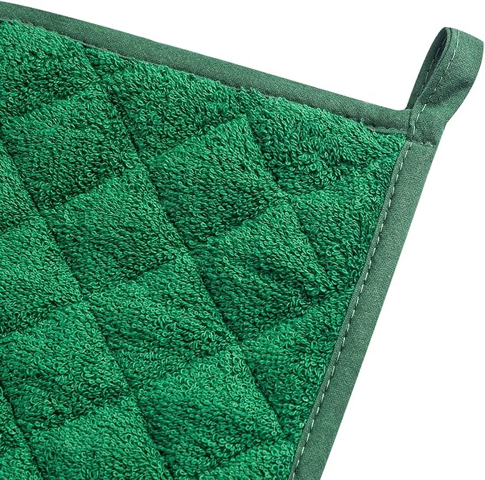 100% Cotton Kitchen Everyday Basic Terry Pot Holder Heat Resistant Coaster Potholder for Cooking and Baking Set of 5 Dark Green
