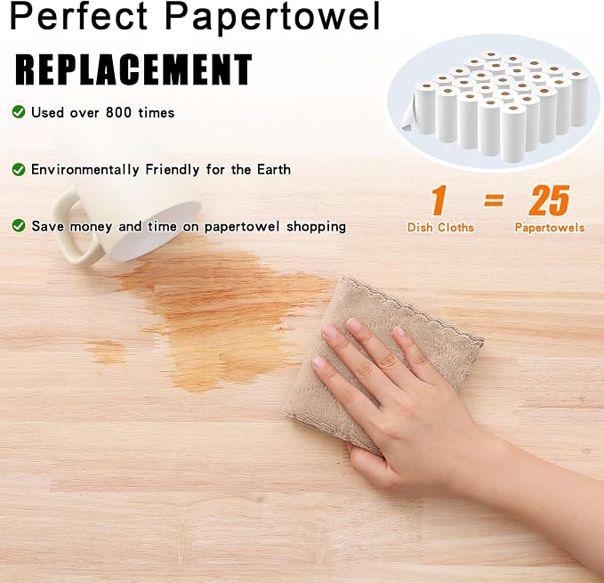 Homaxy 12 Pack Super Soft Absorbent Dish Cloths, 10" x 10", Tan | Coral Velvet, Nonstick Oil Fast Drying Microfiber Cleaning Cloth, No Lint Household Dishcloths