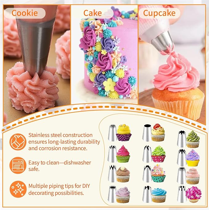 Large Piping Tips Set - 14pcs Reusable Stainless Steel Icing Nozzles Kit Cake Decorating Tools For Cupcake Cookie Pastrys Dough