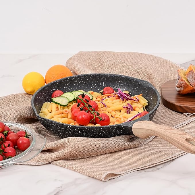 JEETEE 8 Inch Nonstick Frying Pan Easy Clean Small Egg Pan Skillet | Even Heating All Stove Compatible, Dual Spouts, PFOA PFOS Free, Cool Ergonomic Handle, Non Stick Omelet Cooking Fry Pan,Grey