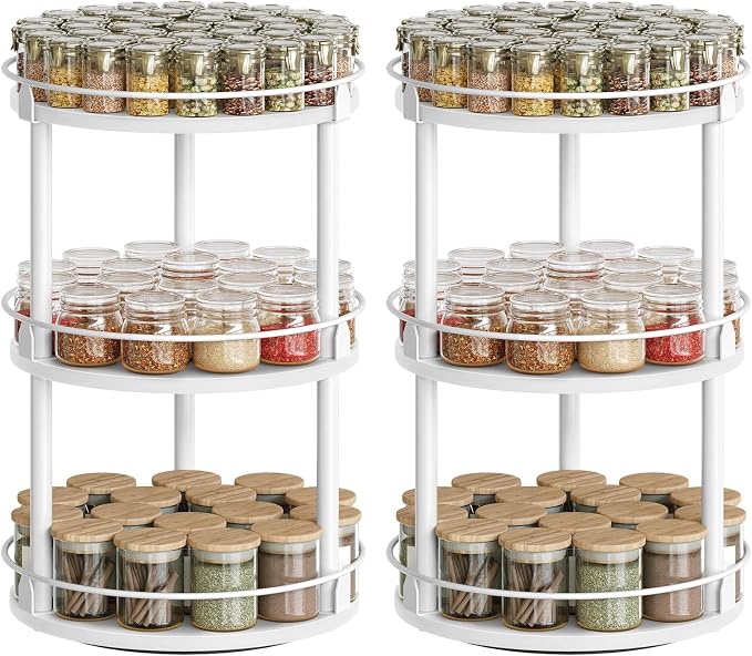 Spice Rack, Set of 2 Lazy Susan Organizer, 3-Tier Turntable Organizer For Cabinet, Compact and Versatile, for Kitchen Countertop, White SR23L2WW