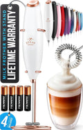 Zulay Kitchen Powerful Milk Frother Wand With Duracell Batteries - Ultra Fast Handheld Drink Mixer - Electric Whisk Foam Maker for Coffee, Lattes, Cappuccino & Matcha - Z1 Motor - White & Rose Gold