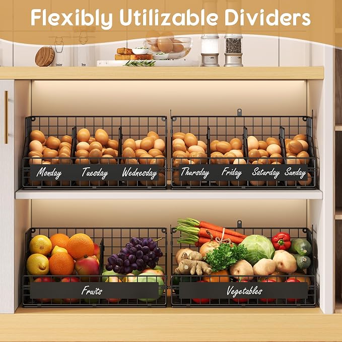 Egg Holder Countertop,Metal Egg Rack with Adjustable Dividers & DIY Labels | 2-Tier Stackable Wire Baskets, XXL Egg Basket for Gathering Fresh Eggs - Wall-Mounted Egg Storage, Chicken Coop Accessories