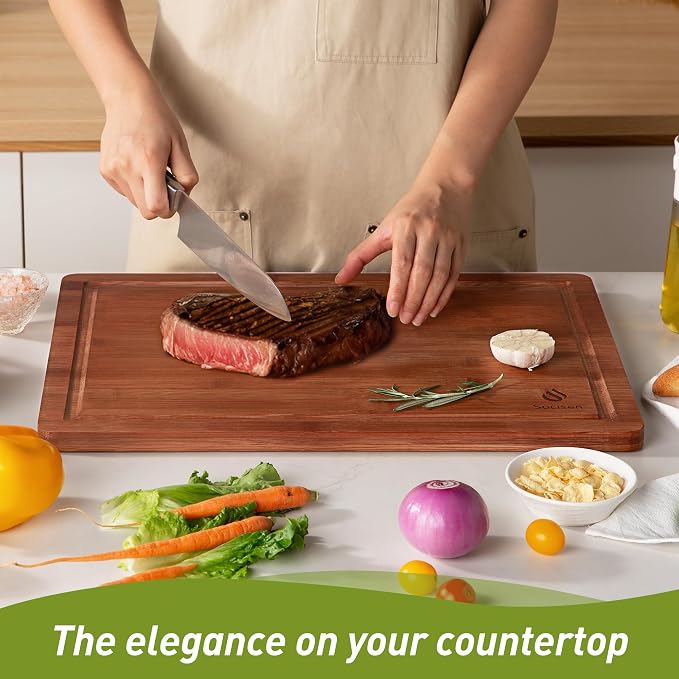 Extra Large Bamboo Cutting Board with Non Slip Feet and Over Sink Butcher Block Chopping Board Nice Solid Thick Wooden Juice Groove Big Xl XXl xlarge Best Hardwood Kitchen Counter Organic