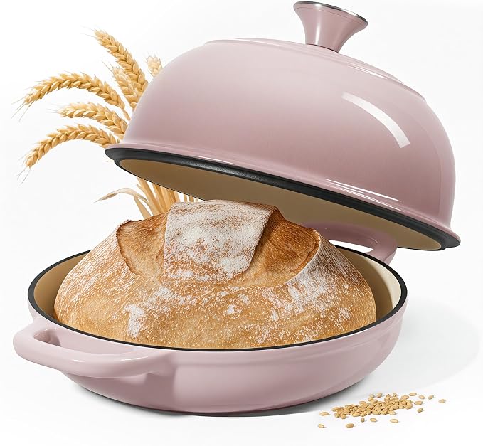 4.5 QT Dutch Oven for Bread Baking,Cast Iron Bread Oven for Sourdough,Enamelled Bread Dutch Oven with Lid,Heavy-Duty Non Stick Bread Pot, Pink