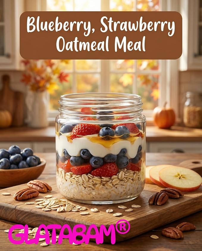 10 OZ 4Pack, Overnight Oats Jars with Lids, Glass Meal Prep Containers, Airtight Mason Jars for Breakfast, Yogurt Parfait, Salad & Smoothies, Leakproof and Reusable Food Storage Jars(4-1)