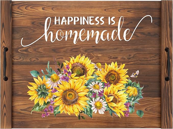 Noodle Board Stovetop Cover with Handles, Sunflower Kitchen Decor Wood Block Covers for Electric & Gas Stove, RV Stove Burner and Sink, Farmhouse Decorative Wooden Tray for Kitchen