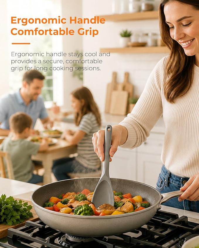 2-Pack Silicone Cooking Spoons & Spoonulas with S-Hooks | Heat resistant 446°F, BPA free for nonstick cookware, multifunction spatula spoon for mixing, scooping & serving