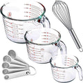 Le'raze Set of 3 Glass Measuring Cups with Measuring Spoons & Whisk - Kitchen Mixing Bowl Liquid Measure Cup, Glass Bakeware. 1 cup, 2 cup, 4 cup., Multi Size, Clear