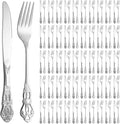 Nuenen 100 Pieces Retro Royal Stainless Steel Dinner Flatware Cutlery Set, Vintage Carved Tableware Set for Butter Kitchen Restaurant, Dishwasher Safe(silver, 8.98 Inches, 8.07 Inches, Classic) | Classic Dinner Flatware, Dishwasher Safe for Kitchen Res...