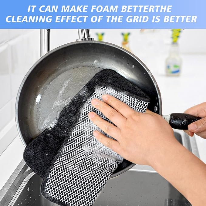 Dish Cloths for Washing Dishes with Scrub Side, Microfiber Dish Rags | Dual-sided microfiber dish cloths with scrubber for stuck-on food, quick dry kitchen washcloths 9 Pack, 9" x 9 Inch Black