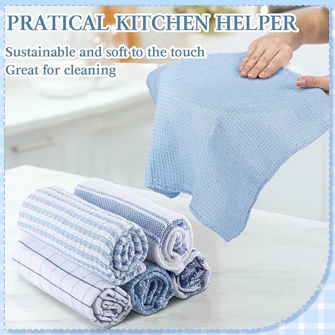 Patelai 12 Kitchen Dish Rags,Blue,13.8'' X 13.8'' | Cotton Dishcloths Washing Dishes, Absorbent Reusable Towels for Scrubbing Countertops Glass, Quick Dry Home Cleaning