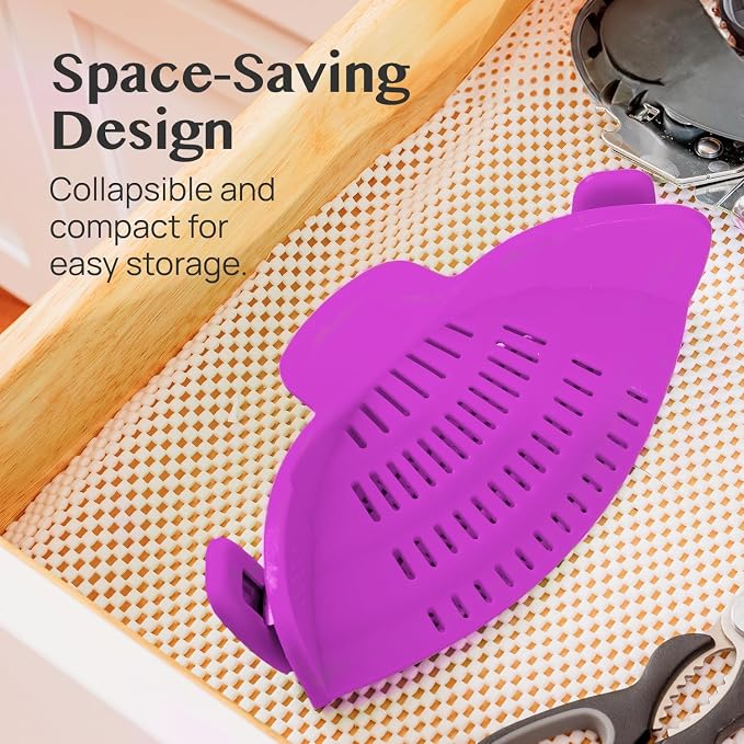 Kitchen Gizmo Snap N Strain Pot and Pasta Strainer - Strainers and Colanders - Adjustable Silicone Clip On Strainer for Pots, Pans, and Bowls - Kitchen Colander - Purple (Pack of 2)