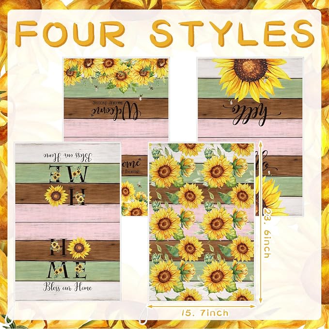 4 Pcs Sunflower Kitchen Towels Gifts Floral Hand Dish Towels | Absorbent Farmhouse Yellow Fast Drying Decor Housewarming Gift for Cooking Bathroom Kitchen Decor
