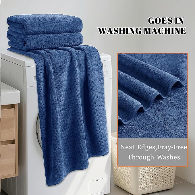 Bath Towels Set of 4 Extra Large 35 x 70 Inches,Luxury Thick High Absorbent and Quick Dry Bath Sheet,Ultra Soft Microfiber,Bathroom,Beach,Yoga,Sport,SPA,Fitness (Navy Blue) | Luxury Thick High Absorbent and Quick Dry Bath Sheet for Bathroom, Beach, Yog...