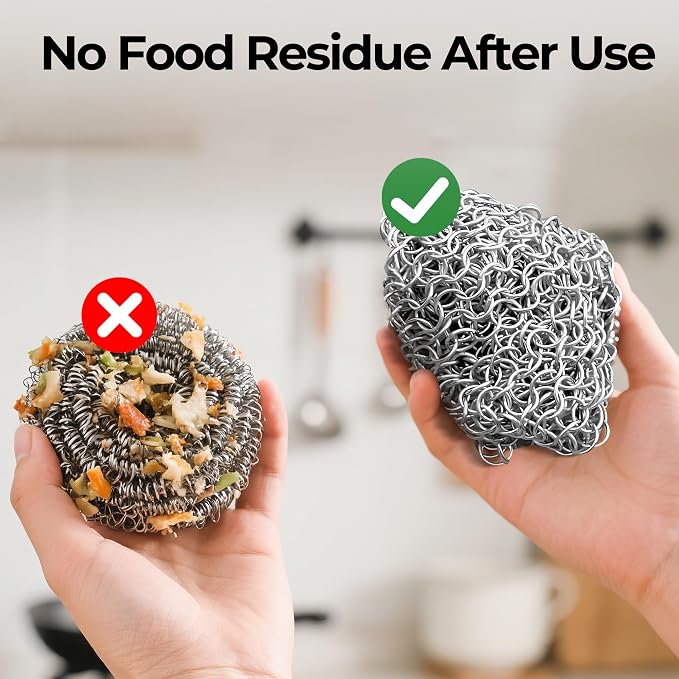 AMAGABELI GARDEN & HOME 7”x7” Cast Iron Cleaner 316L Stainless Steel Chainmail Scrubber for Griddle Skillet Dutch Oven Wok Grills Stainless Steel Pot Cast Iron Pan