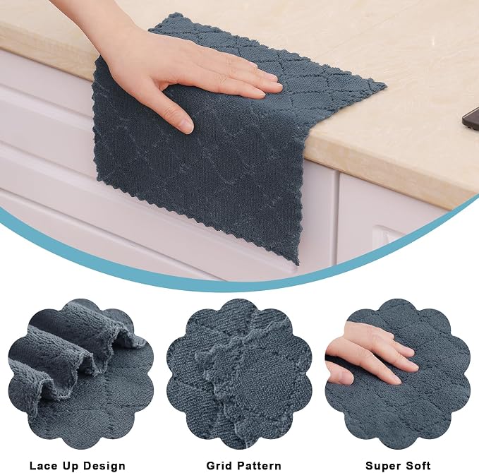 Homaxy 24 Pack Super Soft & Absorbent Dish Cloths, 10" x 10", Dark Grey | Coral Velvet, Nonstick Oil Fast Drying Microfiber Cleaning Cloth, No Lint Household Dishcloths