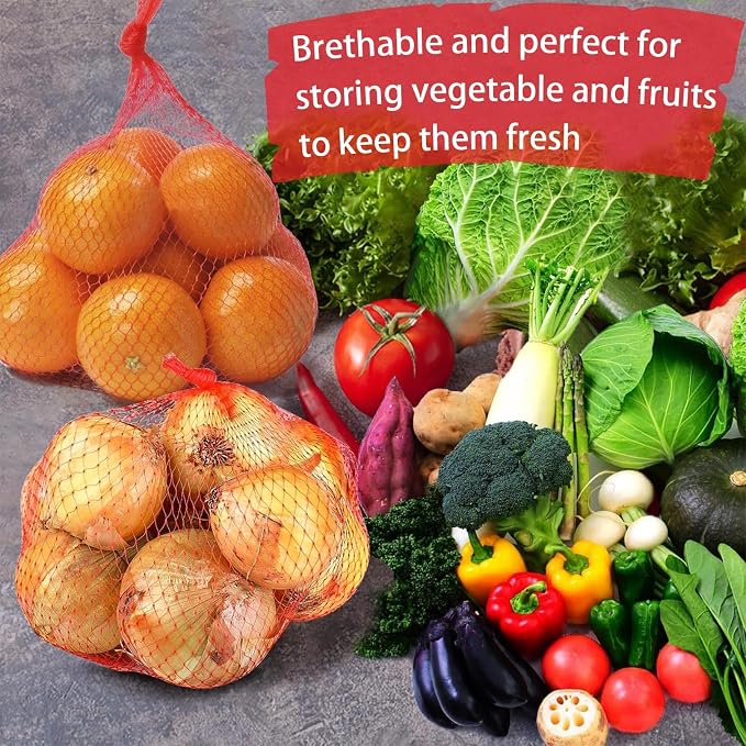 100Pcs Reusable Mesh Produce Bags, 16 Inch Stretchable Mesh Vegetable Bags for Vegetables Onion Potato Storage Fruits Seafood (100Pcs-red)