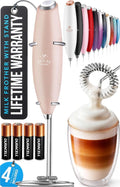 Zulay Kitchen Powerful Milk Frother Wand With Duracell Batteries - Ultra Fast Handheld Drink Mixer - Electric Whisk Foam Maker for Coffee, Lattes, Cappuccino & Matcha - Z1 Motor - Pink Salt