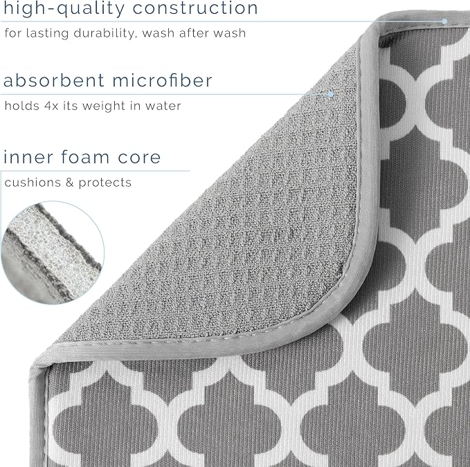 S&T INC. Dish Drying Mat, 16" x 18", Large, Trellis | Absorbent Microfiber, Kitchen Counter Mat for Dishes, Utensils, Pots and Pans, Machine Washable