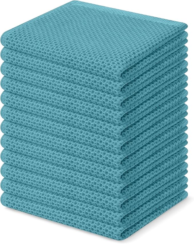 Homaxy 100% Cotton Waffle Weave Kitchen Dish Cloths 12-Pack, Lake Blue | 12 x 12 Inches, Ultra Soft Absorbent Dish Towels, Quick Drying Dish Rags with Hanging Loop