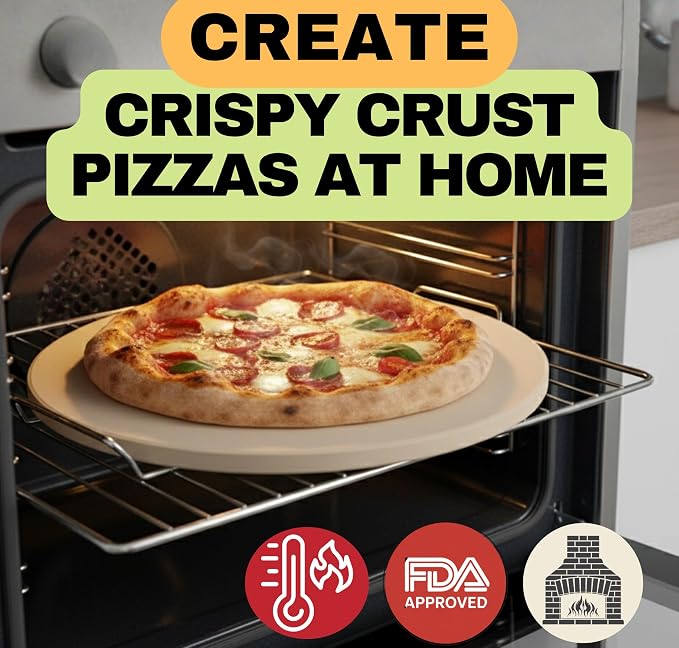 16 inch Baking Stone For Oven - Round Pizza Stone with Handles and Dough Tool - Baking Stone for Bread - Pizza Stones for Oven and Grill - Cooking Gifts for Food Lovers