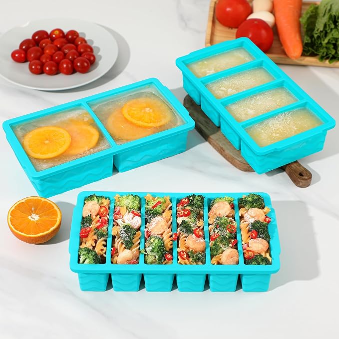3-Pack Silicone Freezer Trays with Lid, Soup Freezer Container Molds | 2 Large 2-Cup, 4 Medium 1-Cup, 6 Small 1/2-Cup, BPA Free, Ice Cube Tray for Soup, Stews, Sauces, Meal Prep, Broth, Leftovers