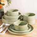 Ceramic Dinnerware Set for 4, 12-Piece Plates and Bowls Set | Lightweight Porcelain Dish Set, Scratch Resistant, Oven & Microwave & Dishwasher Safe, Duck Egg Green