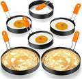 Patelai 6 Pcs Egg Rings for Griddle Nonstick Pancake Molds,4, 6 Inch | Stainless Steel with Orange Silicone Handle, Fried Egg Shapers Molds, Adjustable for Breakfast Omelette Sandwich